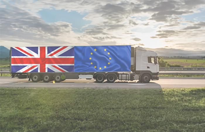 truck with eu and british flag